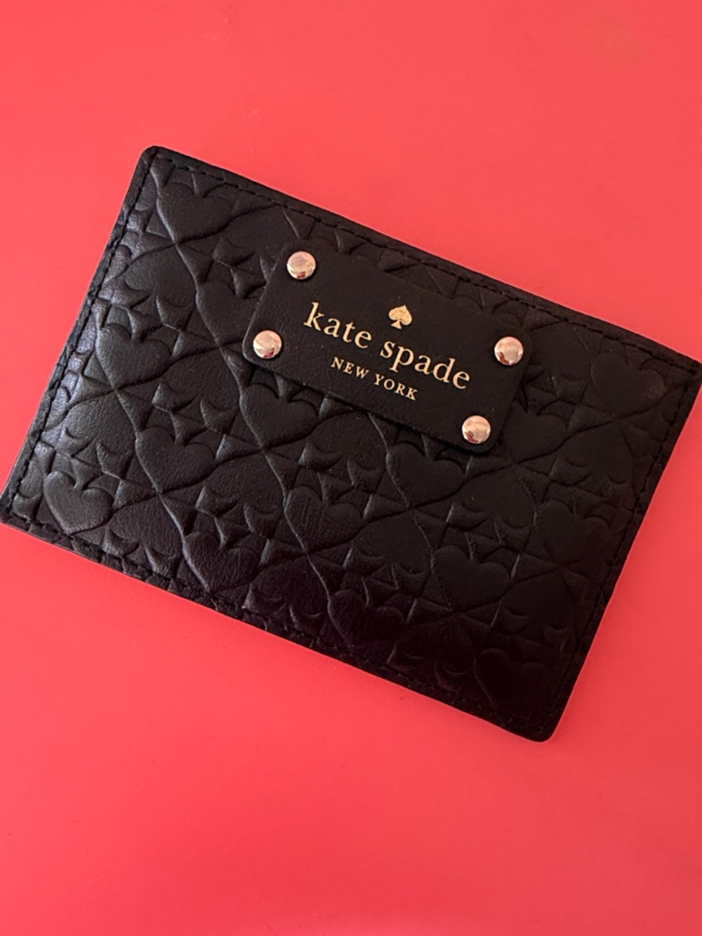 kate spade Black Embossed spade Card Case with Gold Plaque